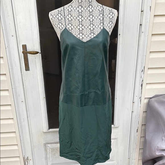 Tibi New York Ladies Emerald Green Leather Silk tank dress-6-Gorgeous!